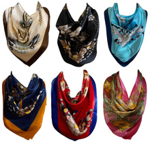 Load image into Gallery viewer, Self Embossed Floral Print Silk Satin Square Bandana Neck Scarf / Head Scarves / Neckerchief / Hair Tie