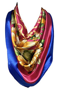 Floral Print Silk Satin Style Bandana Square Scarf / Head Wrap