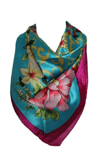 Floral Print Silk Satin Style Bandana Square Scarf / Head Wrap