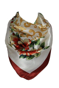 Floral Print Silk Satin Style Bandana Square Scarf / Head Wrap