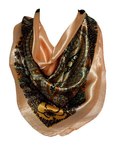 Floral Print Silk Satin Style Womens Scarf, Square Bandana Head Cover, Hair Tie Neck Scarf