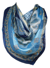 Load image into Gallery viewer, Self Embossed Striped Paisley and Floral Bordered Silk Satin Square Bandana Neck Scarf / Head Scarves / Neckerchief / Hair Tie