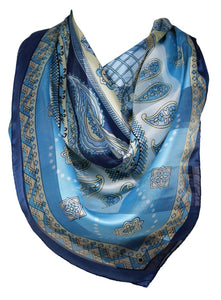 Self Embossed Striped Paisley and Floral Bordered Silk Satin Square Bandana Neck Scarf / Head Scarves / Neckerchief / Hair Tie