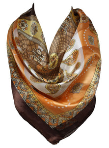 Self Embossed Striped Paisley and Floral Bordered Silk Satin Square Bandana Neck Scarf / Head Scarves / Neckerchief / Hair Tie