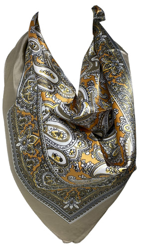 Silk Feel Square Hair Scarf Sleeping Headscarf, Multicolor Paisley Ethnic Print Bandana