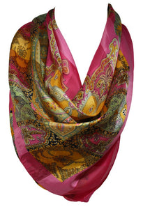 Self Embossed Floral Print Silk Satin Square Bandana Neck Scarf / Head Scarves / Neckerchief / Hair Tie