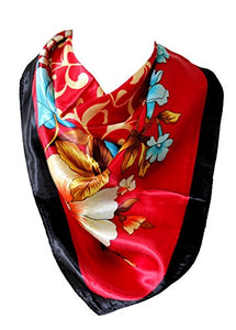 Floral Print Silk Satin Style Bandana Square Scarf / Head Wrap