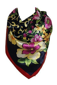 Floral Print Silk Satin Style Bandana Square Scarf / Head Wrap