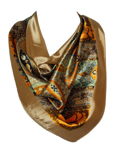 Floral Print Silk Satin Style Womens Scarf, Square Bandana Head Cover, Hair Tie Neck Scarf